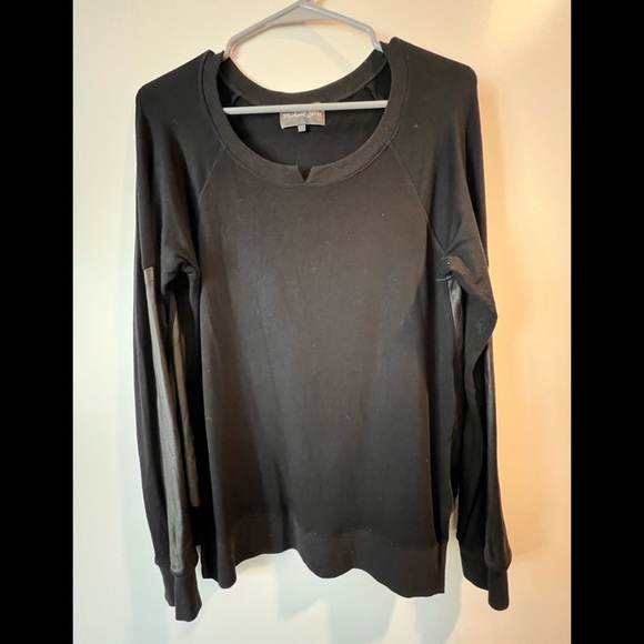 Michael Stars Crew w/ Leather Sleeves and Leather Side Panels - Picture 1 of 4